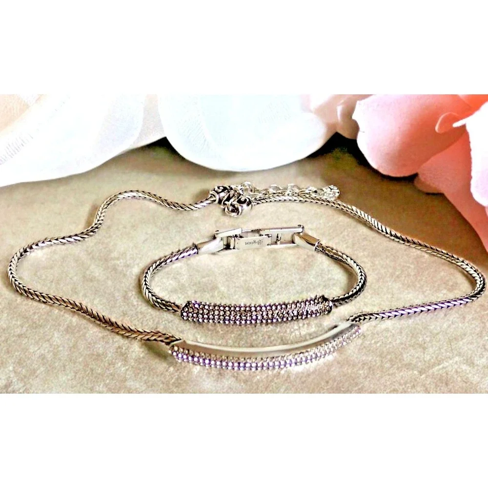 Brighton Meridian Blaze Collar Necklace & Bracelet Set Silver Tone Chain Crystal